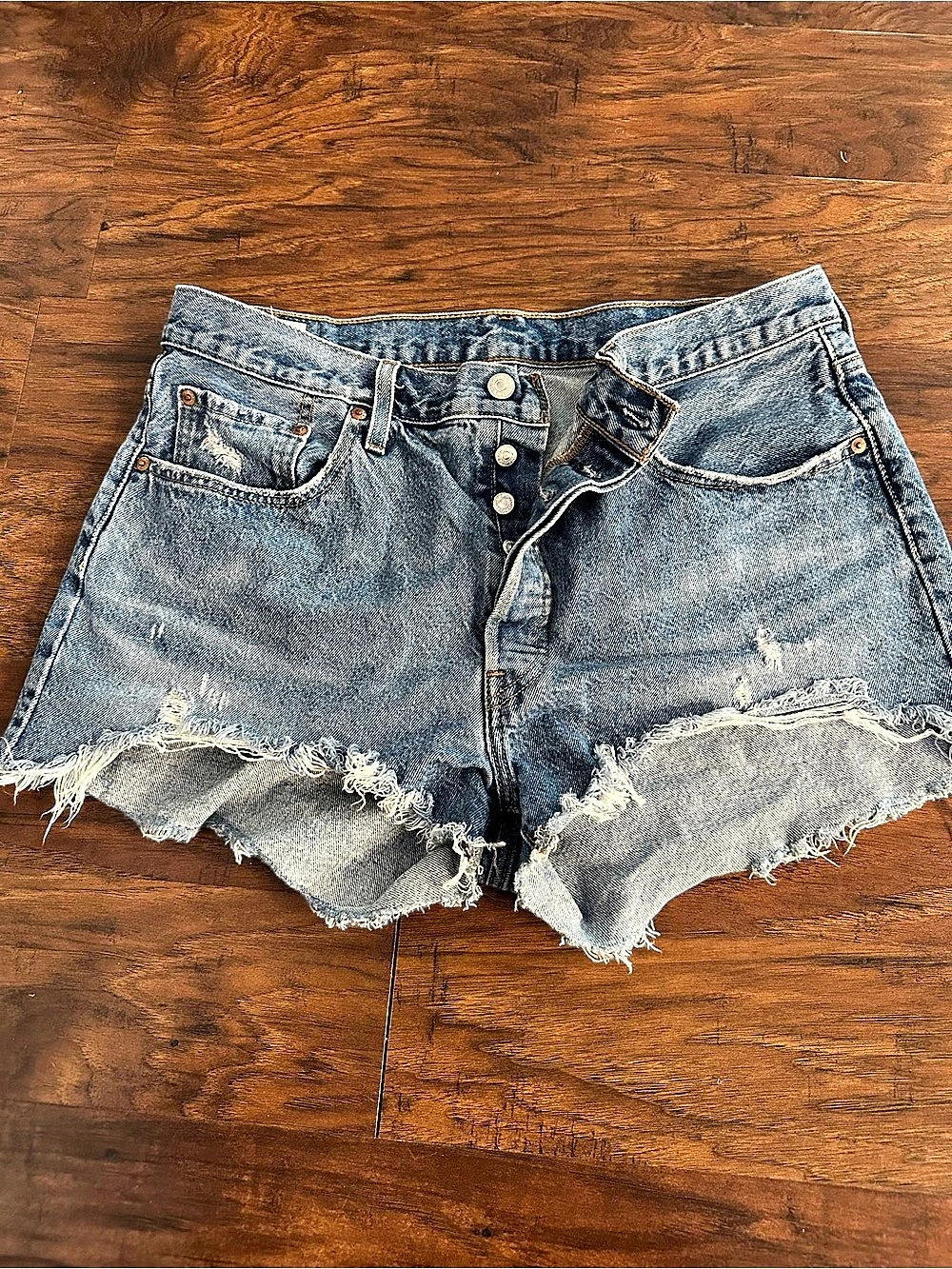 Levi's 501 Distressed Denim Jean Shorts in Blue size 33